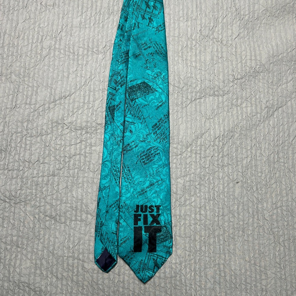 Vintage Home Improvement Tool Time Blueprint Just Fix It Teal Green Mens Tie
